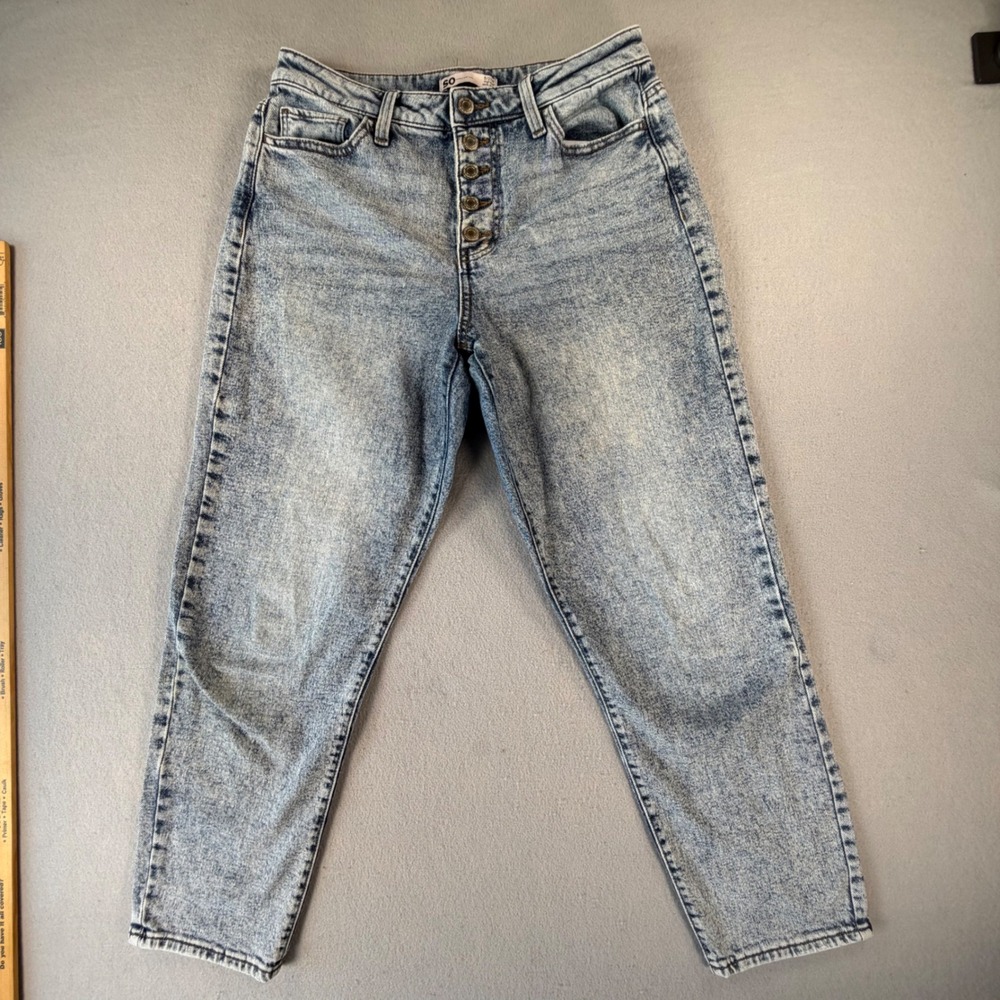 SO Juniors 5/27 Light Wash Mom Jeans High Rise Button Fly Cropped Tapered Y2K